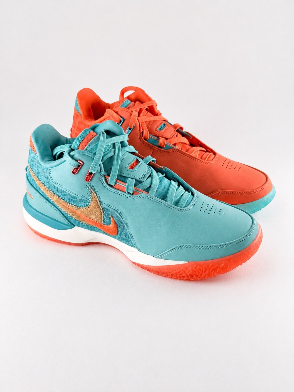 Size 9M- Nike LeBron NXXT Gem AMPD Miami Two-Tone Coral Orange and Teal Sneakers